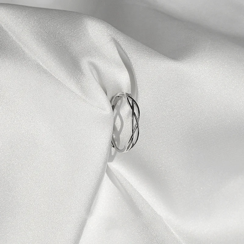 Real 925 Sterling Silver Cross Line Geometric Adjustable Rings for Women Light luxury Fine Jewelry Minimalist Accessories