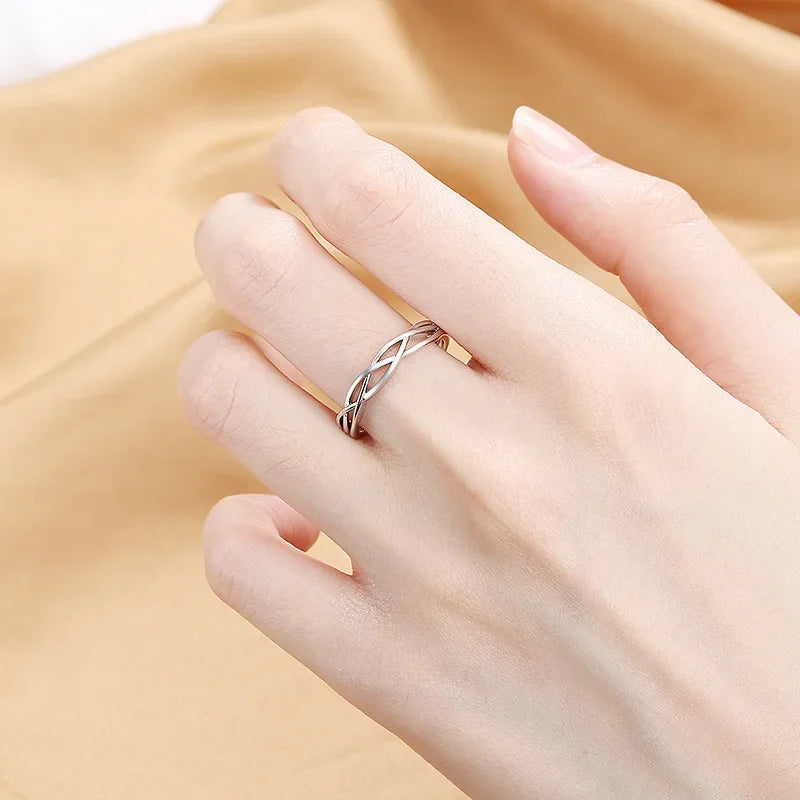 Real 925 Sterling Silver Cross Line Geometric Adjustable Rings for Women Light luxury Fine Jewelry Minimalist Accessories