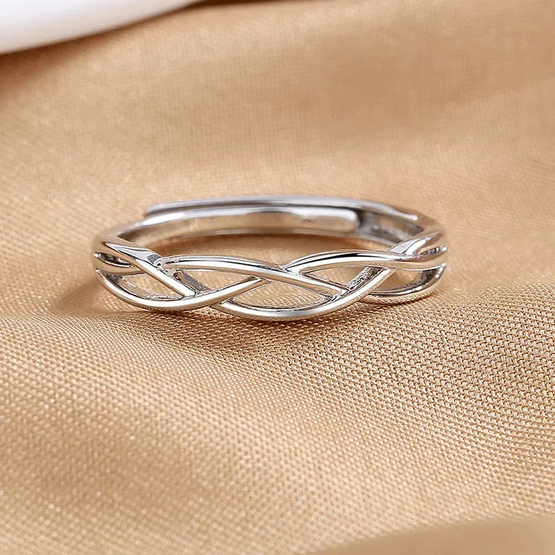 Real 925 Sterling Silver Cross Line Geometric Adjustable Rings for Women Light luxury Fine Jewelry Minimalist Accessories