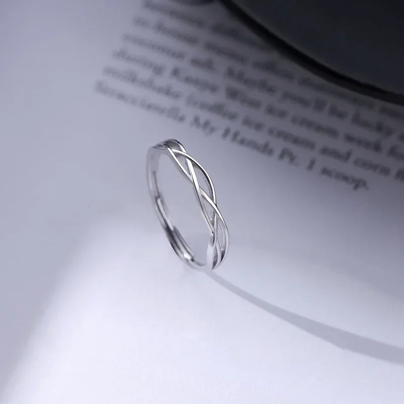 Real 925 Sterling Silver Cross Line Geometric Adjustable Rings for Women Light luxury Fine Jewelry Minimalist Accessories