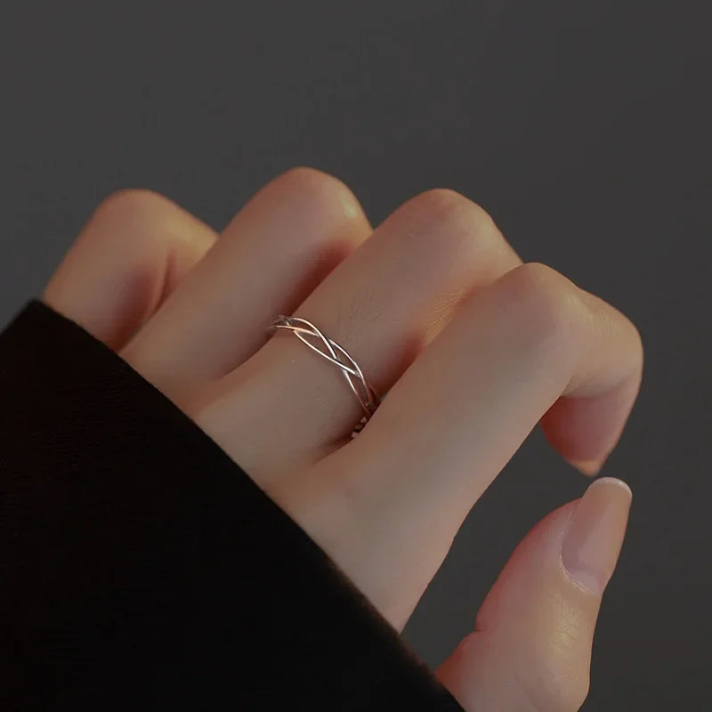 Real 925 Sterling Silver Cross Line Geometric Adjustable Rings for Women Light luxury Fine Jewelry Minimalist Accessories